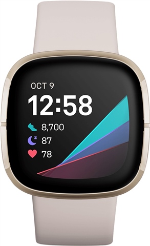 Fitbit Sense Health And Fitness Smartwatch+GPS - Lunar White/Soft Gold Grade Fair Used